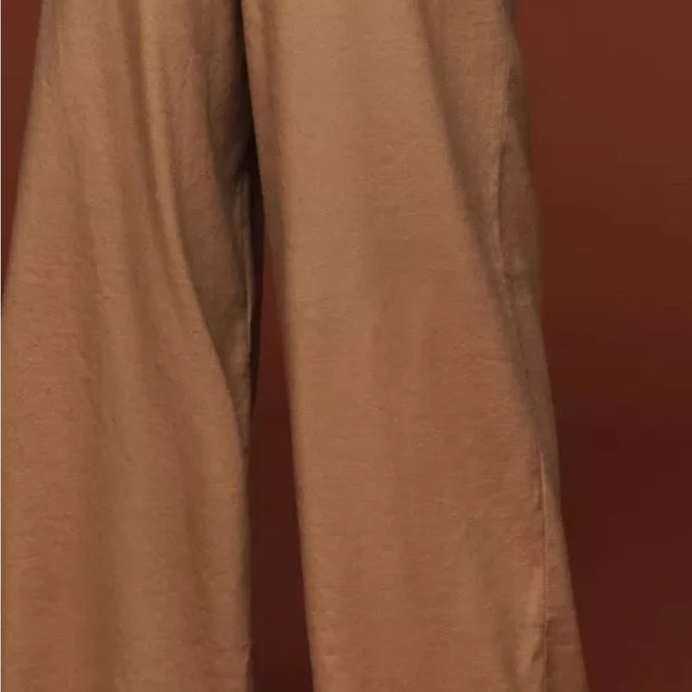 HP!! 🎈NWT Maeve for Anthropologie Linen Avery Wide-Leg Pleated Trousers XLP Tan - Picture 3 of 6